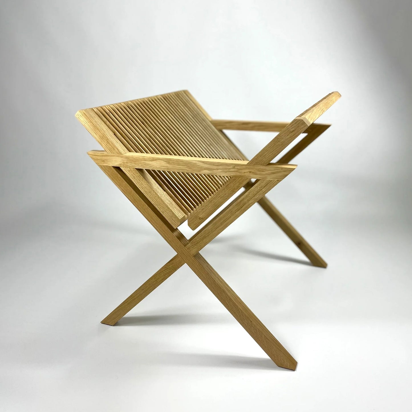 wooden vinyl stand made of oak without records on a white background