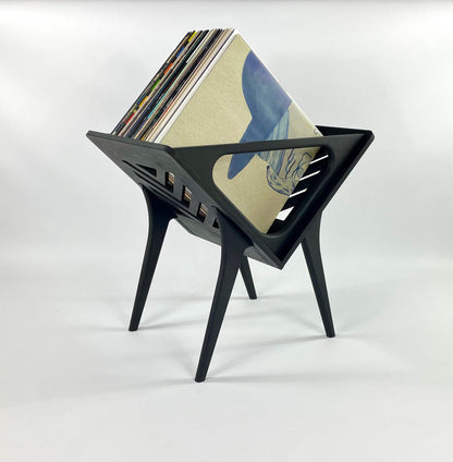 Front view of Thor Vinyl Stand Herringbone in birch plywood in black finish