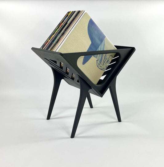 Front view of Thor Vinyl Stand Herringbone in birch plywood in black finish