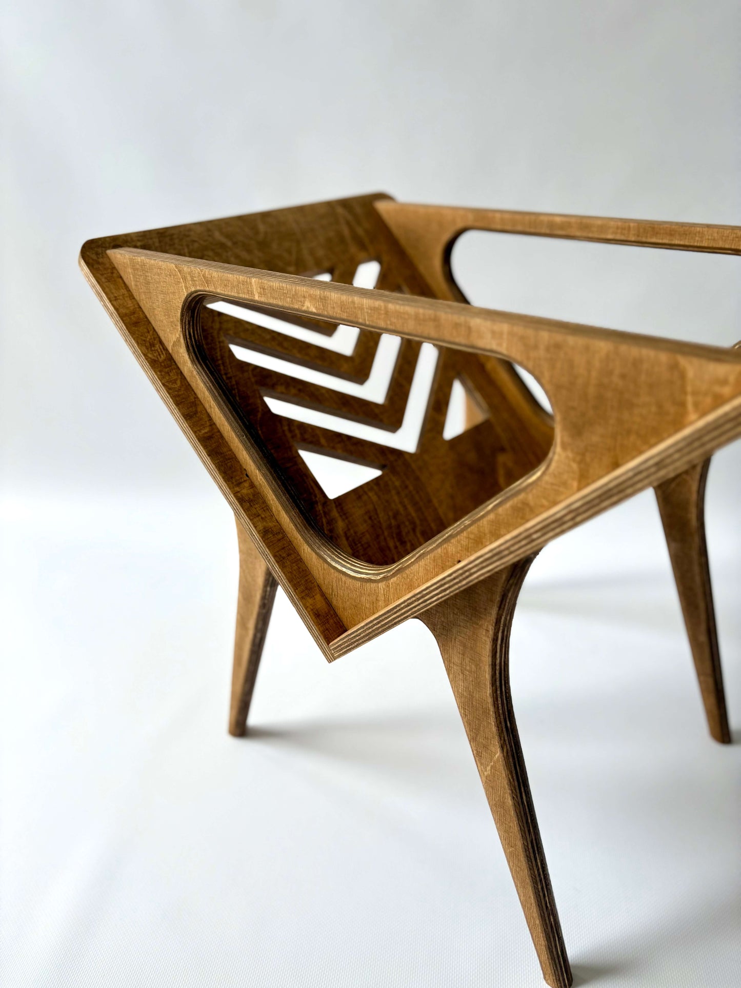 Detail of natural oil-wax finish and wood grain on Thor Herringbone stand