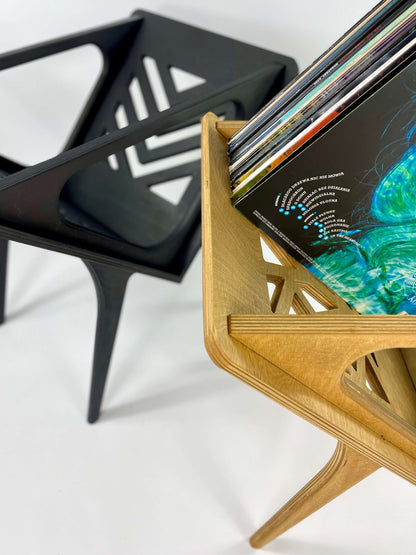 Vinyl stand shown in Honey Oak and Black finishes